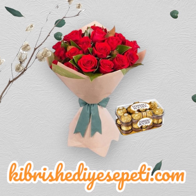 13 Kırmızı Gül Buketi ve Çikolata